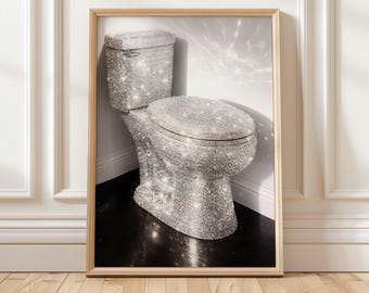 Strass Toilet Print Funny Bathroom Decor Trendy Black Wall Art Glam College Apartment Modern Girl Dorm room decor Digital Download