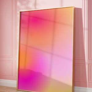 Rosa orange aura-väggkonst, suddigt gradienttryck, rosa glöd, andlig poster, positiv självvårdskonst, auraenergi, drömsk auragradient bild 7