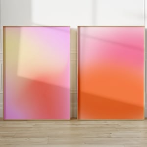 Ensemble Pastel Aura de 2, Estampes, Affiche Aura Rose Positive, Impression Aura Dégradée, Affiche Spirituelle Self Care, Art Mural Dégradé Flou Rose Orange