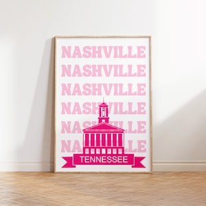 Nashville City Travel Print, Digital Download, Pink Nashville Tennessee Travel  Print, Trendy Wall Print USA Nashville Poster, Cities poster