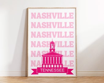 Nashville City Travel Print, Digital Download, Pink Nashville Tennessee Travel  Print, Trendy Wall Print USA Nashville Poster, Cities poster