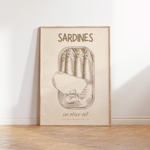 Sardinen Dose Druck, Sardinen Wandkunst, Sardinen Wandkunst, Esszimmer Dekor, Retro Food Art, Vintage Küchen Decor, Fish Poster, Seafood Art