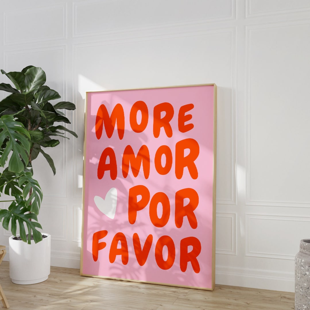 More Amor Por Favor Poster, Preppy Apartment Decor, Colorful Trendy