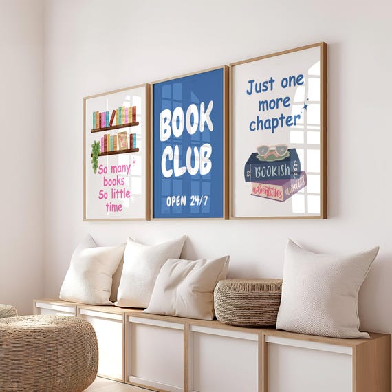 Book Club Print, Book Lovers Gift Print, Trendy Reading Corner