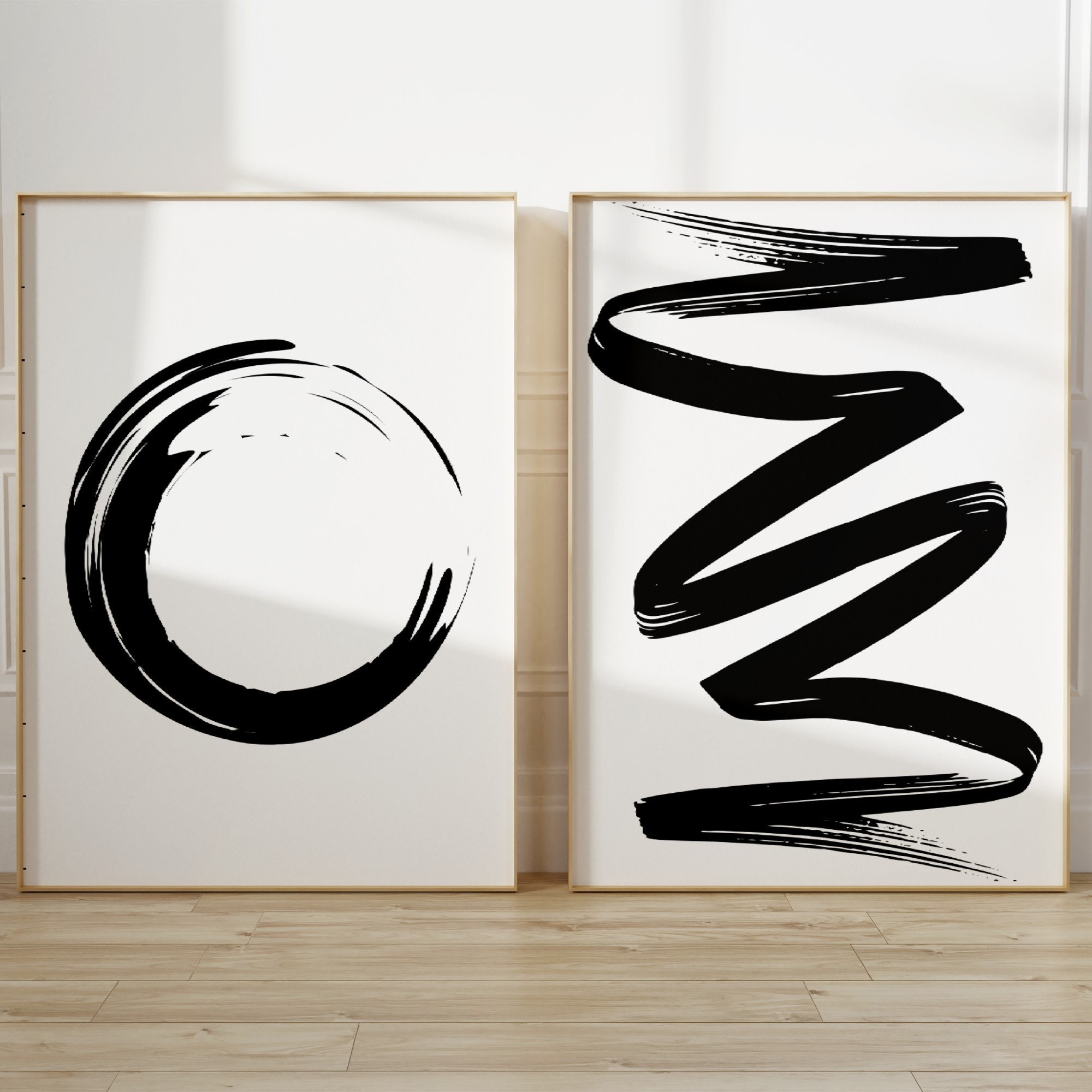 Minimalist Black Abstract Prints, Set of 3 Prints, Black and White ...