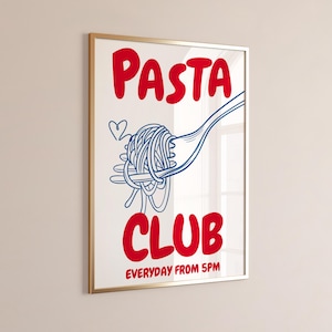 Pasta Wall Art Red Pasta Club Poster Spaghetti Print Modern Kitchen Art Minimalist Dining Room Decor Pasta Lover Gift Food Digital Download