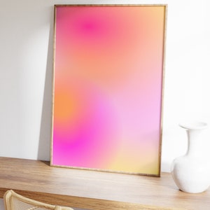 Rosa orange aura-väggkonst, suddigt gradienttryck, rosa glöd, andlig poster, positiv självvårdskonst, auraenergi, drömsk auragradient bild 3