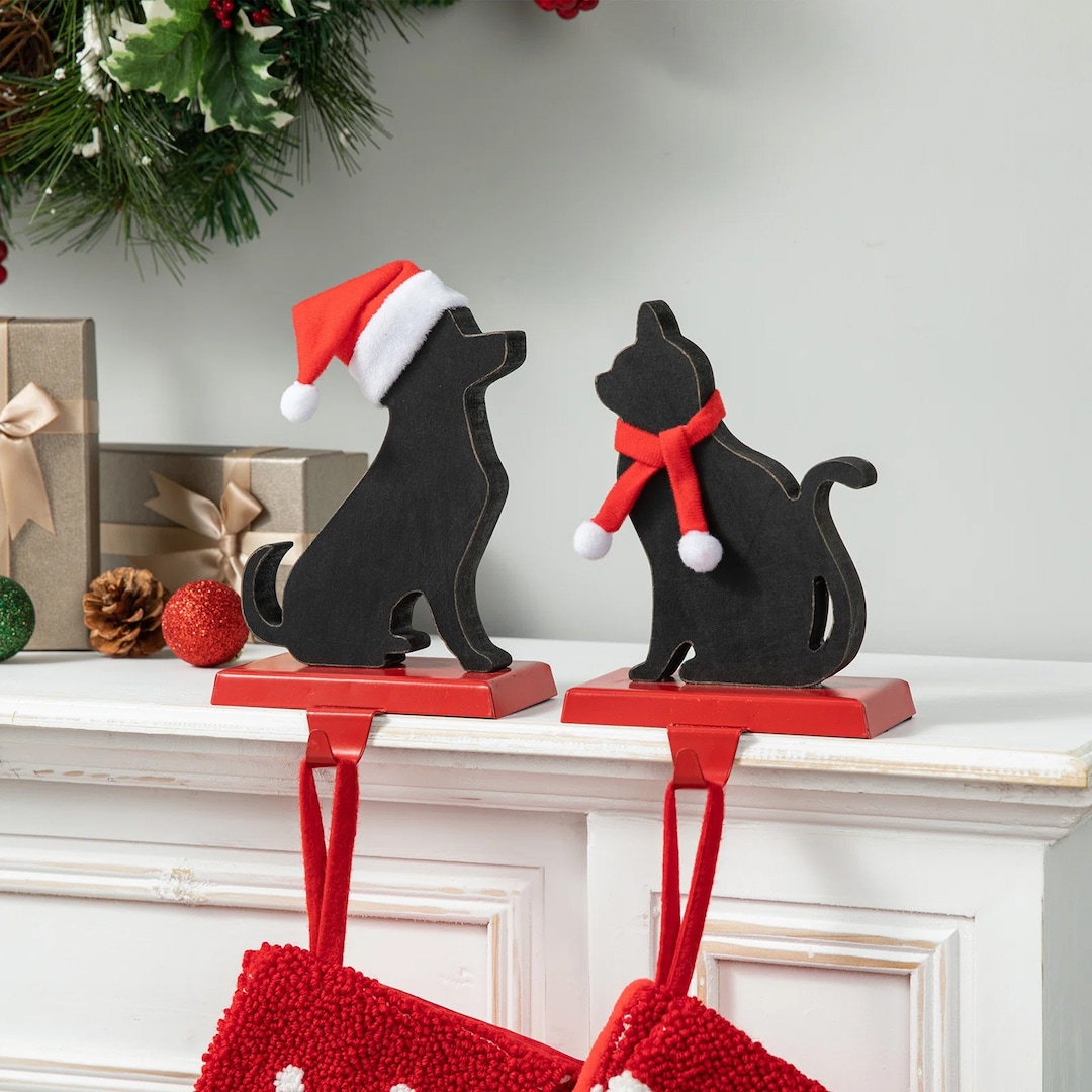 Set of 2 Wooden/metal Cat & Dog Christmas Stocking Holder Etsy