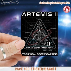 Pegatina técnica de la misión lunar Artemis II, calcomanía de vinilo del programa espacial retro, pegatina impermeable para portátil, botella de agua o coche, amante del espacio.