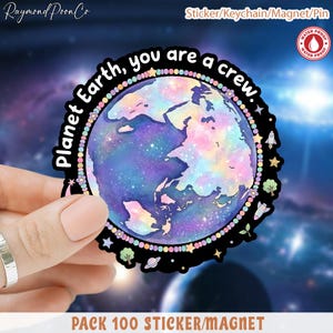 Artemis II “Planeta Tierra, sois una tripulación”. Pegatina, calcomanía de vinilo retro del programa espacial, pegatina impermeable para portátil, botella de agua o coche, amante del espacio.