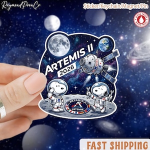 Op Artemis II geïnspireerde missie patch sticker, retro ruimteprogramma vinyl sticker, waterdichte laptop waterfles autosticker, ruimteliefhebber cadeau