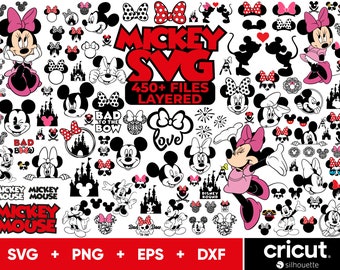 Bundle SVG Minnie Mouse, Mickey Mouse Svg, fichiers Svg princesse pour Cricut et Silhouette, téléchargement numérique Mickey Minnie Head Svg