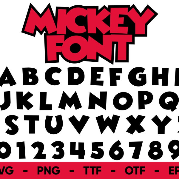 Mickey Font SVG, Mickey Alphabet ttf, otf, png, eps, svg Digital Download, Mouse Font Svg Files for Cricut and Silhouette