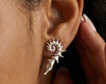 Pendientes de plata de ley con forma de concha de nautilus, pendientes de plata de ley con motivos marinos del mito de Poseidón.