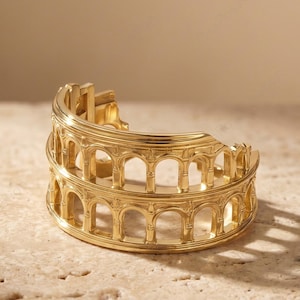 Roman Colosseum Adjustable Ring Gold Architecture Design | Open Statement Ring Museum Style