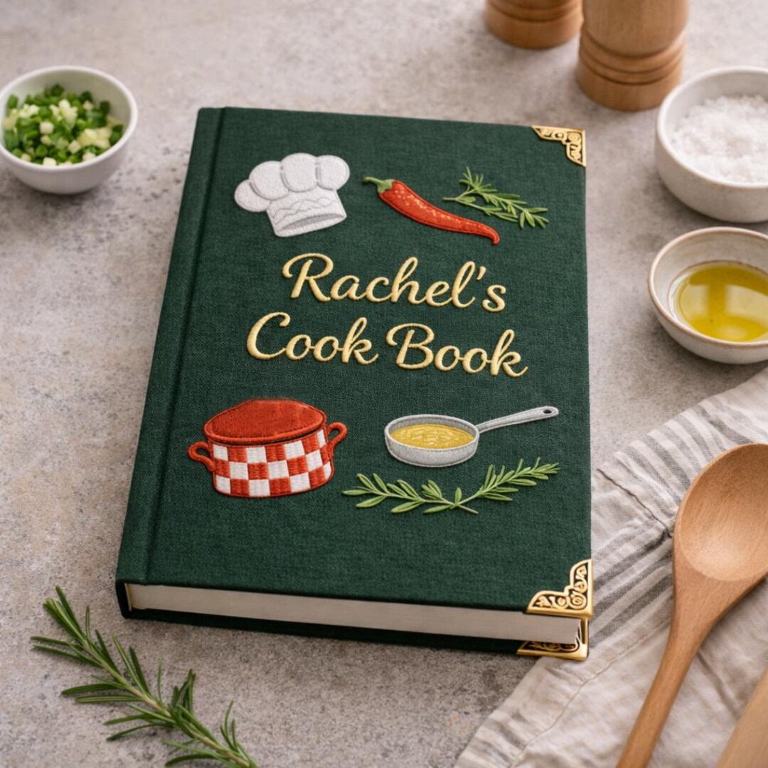 Chefs Note Book Embroidered Professional Chef Custom Notebook, Elegant Black Fabric ...