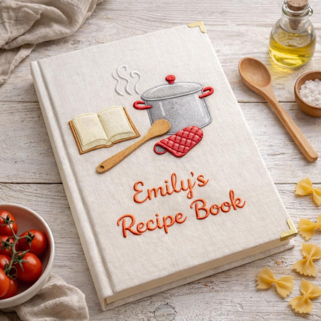 Embroidered Chef’s Secret Custom Notebook, Vintage White Linen Culinary ...