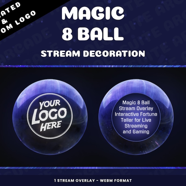 Magic 8 Ball Stream Overlay with Custom Logo - Personalized Interactive Fortune Teller for Live Streams and Gaming