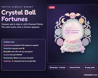 Crystal Ball Twitch Overlay, Interactive Chat Fortune Teller Widget for StreamElements, Channel Points, Pastel Oracle, OBS Streamlabs