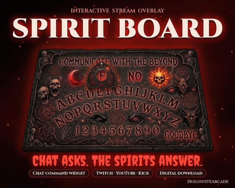 Interactive Spirit Board Stream Overlay, Horror Chat Widget (Digital Download) image 1