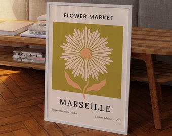 Marseille Flower Art, Bohemian Wall Decor, Flower Market Wall Art, Botanical Poster, Downloadable Print
