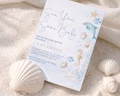 Sea You Soon Seashell Boy Baby Shower Invitation Template: Coastal Theme (Digital Download 5x7")