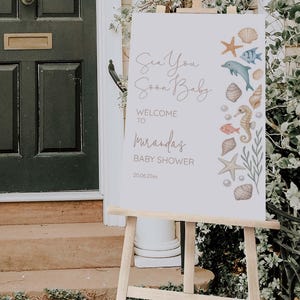 Sea You Soon Baby Shower Welcome Sign |  Coastal Baby Shower Printable Poster |   Custom Template