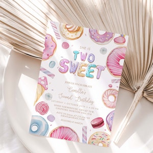 Two Sweet Second Birthday Invitation |   Girl 2nd Birthday Editable Template |  Printable Invitation | Instant Download