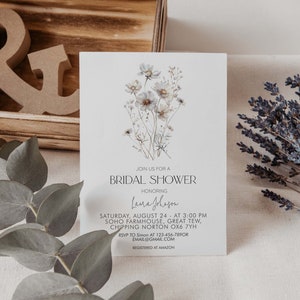 Modern Minimalist Wildflower Bridal Shower Invitation