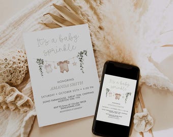 Boho Gender Neutral Baby Sprinkle Invitation |  Editable Template | Printable Invitation