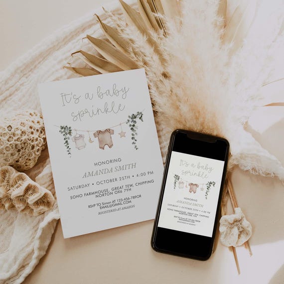 Boho Gender Neutral Baby Sprinkle Invitation |  Editable Template | Printable Invitation
