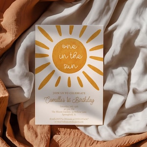 One In The Sun  1st  Birthday Invitation |   Birthday Editable Template | Printable Invitation