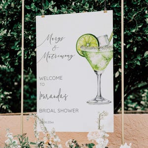 Margs & Matrimony Bridal Shower Placa de boas-vindas editável | Cartaz para impressão de coquetéis | Modelo personalizado para festa de noivado
