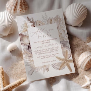 All I sea Is Love Bridal Shower Invite | Boho Seashell Bridal Shower Invitation | Coastal Editable Invite | Printable Bridal Shower