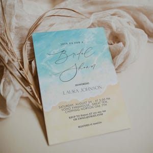 Beach Summer Bridal Shower  Invitation |  Ocean Editable Invite | Printable Bridal Shower Invitation
