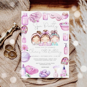 Spa Girl Party Birthday Printable Invitation  | Editable  Invite | Party Invitation | Glam Girl Birthday invitation