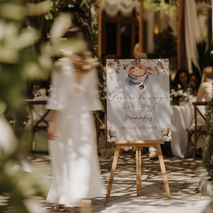 Love Is Brewing Bridal Shower Coffee Editable Welcome Sign | Printable Poster