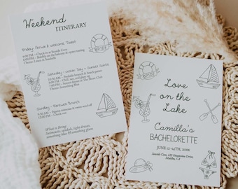 Invitación para despedida de soltera en el lago: Diseño caprichoso dibujado a mano (5x7 imprimible, descarga digital)