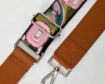 Adjustable Strap Crossbody Leather Replacement Handbag Strap Messenger Bag Shoulder Strap Purses Embroidery Brown Birthday Gift for Father