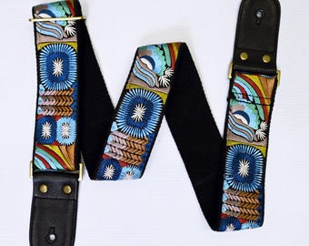 Adjustable Acoustic Guitar Strap Fender Electric Guitar Bass Leather Ukulele Boho Design Unique Blues Gift for Guitar Player Musician Mom
