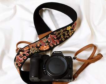 Alça de câmera estilo fotógrafo, em couro marrom com bordado, acessório para câmera DSLR, suporte para câmera, alça de ombro/pescoço, presente para namorado.