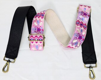 Alça de substituição para bolsa transversal de couro estilo boho, presente para marido, alça de ombro bordada, alça preta ajustável, presente de Natal.