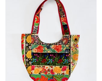 Bolso bordado, estilo bohemio, estilo hippie, con forro de lona y cremallera, para hombro, de algodón, ideal como regalo de Navidad para mamá y hermana.