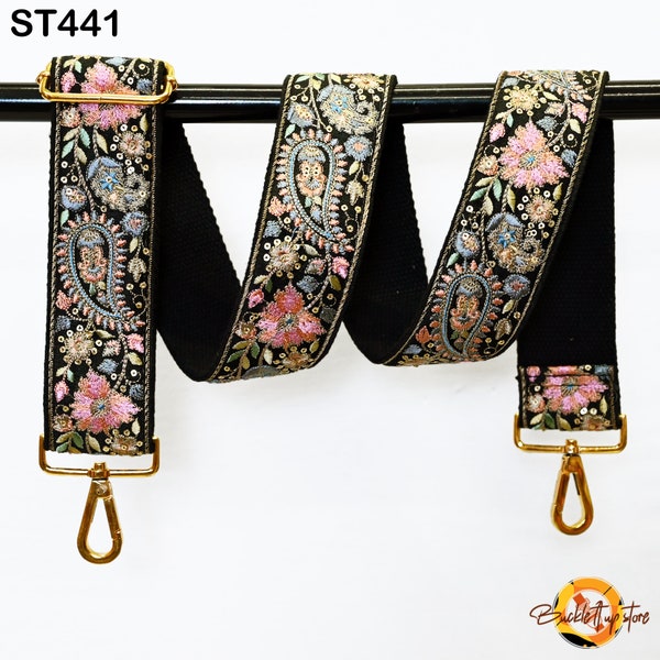 Broderad handväsksrem Axelrem för handväskor Handväska Boho Väskrem Blommig broderi Ersättningsrem Boho Gitarrrem Present till henne