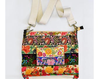 Bolso bandolera bordado, estilo bohemio, estilo hippie, con forro de lona y cremallera, para playa, de algodón, ideal como regalo de Navidad para tu hermana.