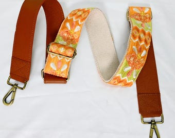 Alça de couro de reposição para bolsa, estilo boho, alça para câmera, alça transversal, alça ajustável bordada, marrom, presente de Natal para amiga.