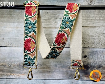 Embroidered Floral Purse Strap: Adjustable Boho Crossbody Bag Strap