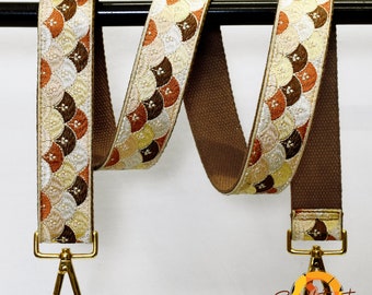 Alça transversal bordada marrom para bolsa, estilo boho, alça de reposição bordada, alça para guitarra boho, presente para ela.
