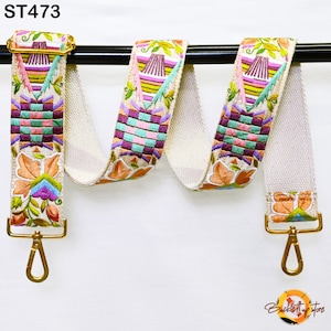 Replacement Strap Gift Girlfriend Floral Embroidery Crossbody Strap for Sling Bag Embroidered Boho Purse Strap Guitar Strap Handbag Strap