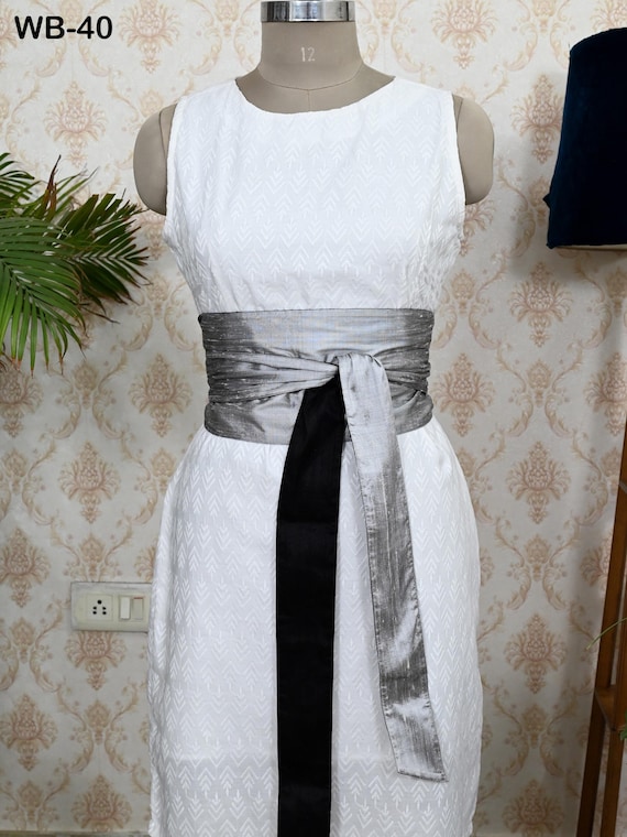 grey sash for dress Silk Shantung Reversible Fabric Belt Black Obi Wrap Women Belt Adjustable Customized Wedding Gift Mom Daughter Wrap & Tie Wedding